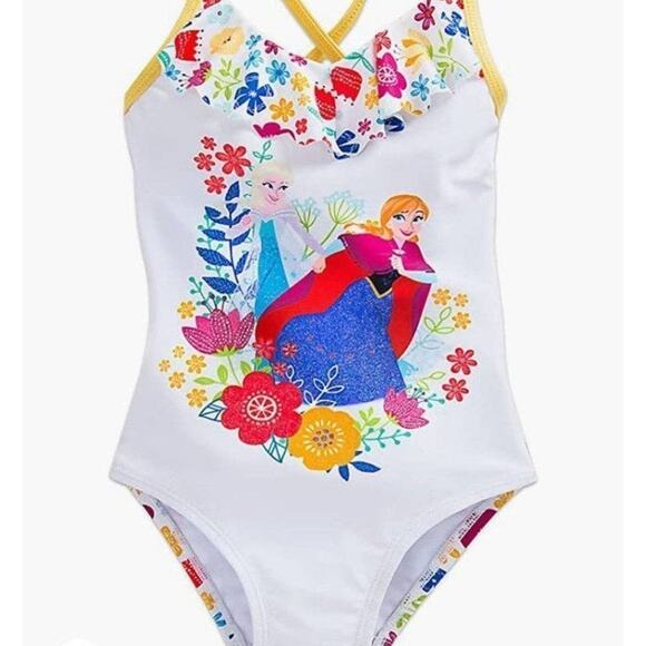 Frozen Anna and Elsa Swimsuit Girls Disney Store Girls Size 5/6 - Picture 1 of 4